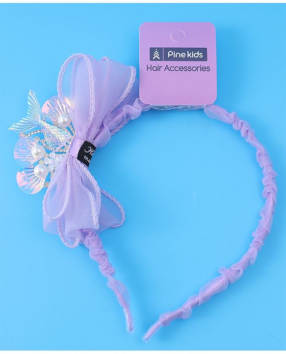 Pine Kids Bow & Fish Tail Hair Bands - Purple