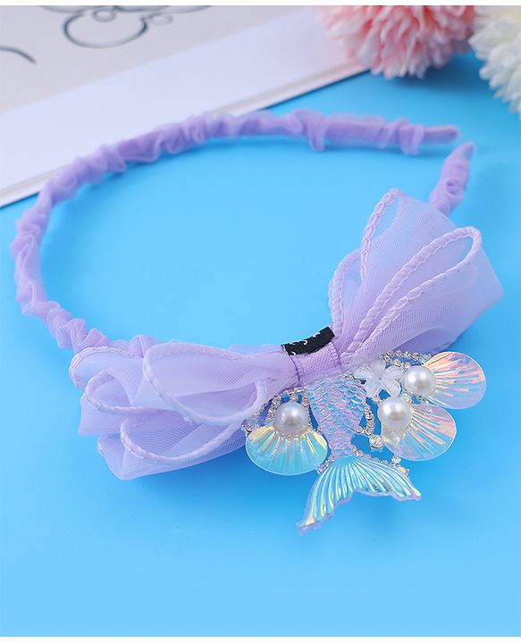 Pine Kids Bow & Fish Tail Hair Bands - Purple