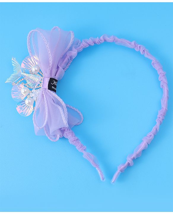 Pine Kids Bow & Fish Tail Hair Bands - Purple