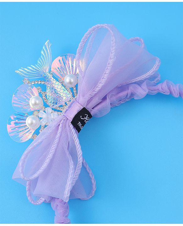 Pine Kids Bow & Fish Tail Hair Bands - Purple