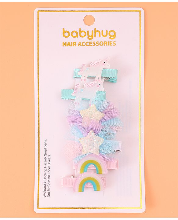 Babyhug Hair Pins And Clips With Unicorn & Floral Applique - Multicolour