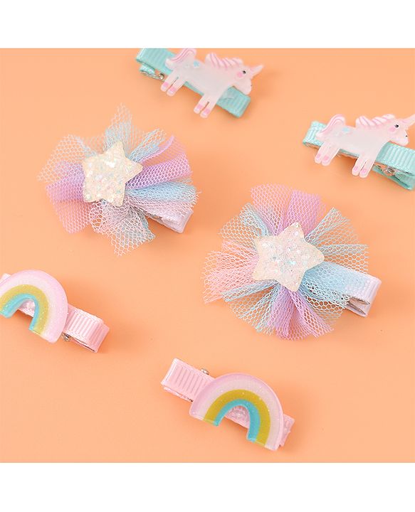 Babyhug Hair Pins And Clips With Unicorn & Floral Applique - Multicolour
