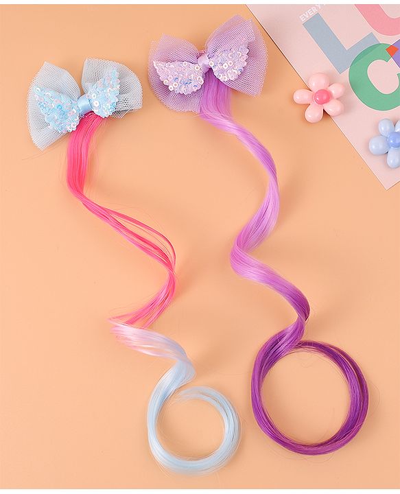 Pine Kids Bow Hair Extensions - Purple and Blue