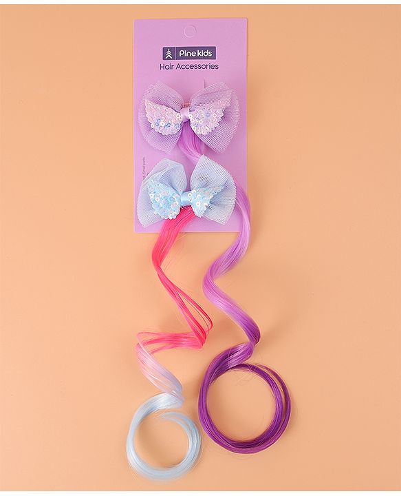 Pine Kids Bow Hair Extensions - Purple and Blue