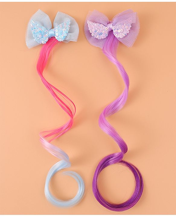 Pine Kids Bow Hair Extensions - Purple and Blue