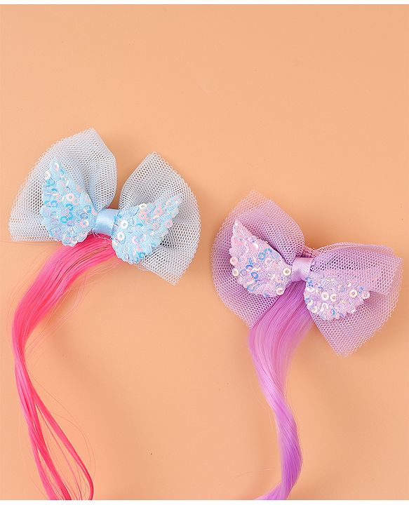 Pine Kids Bow Hair Extensions - Purple and Blue