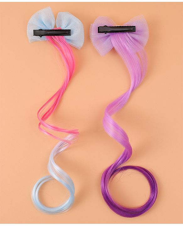 Pine Kids Bow Hair Extensions - Purple and Blue