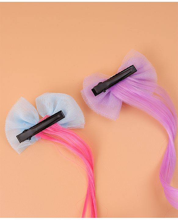 Pine Kids Bow Hair Extensions - Purple and Blue