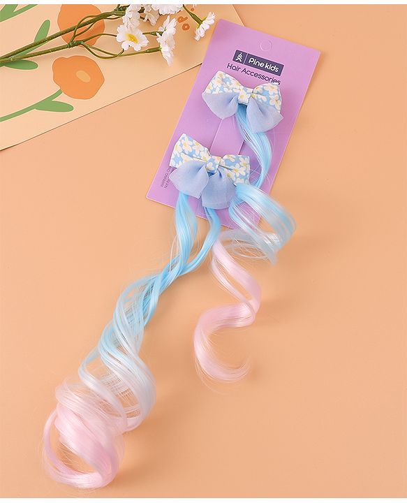 Pine Kids Bow Hair Extensions - Blue