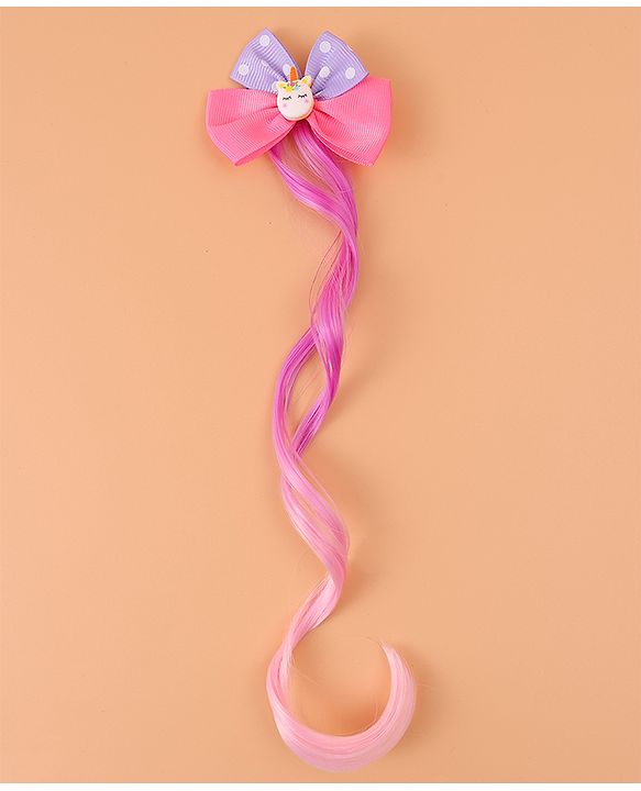 Babyhug Bow & Unicorn Applique Clip Hair Extensions -  Fushia