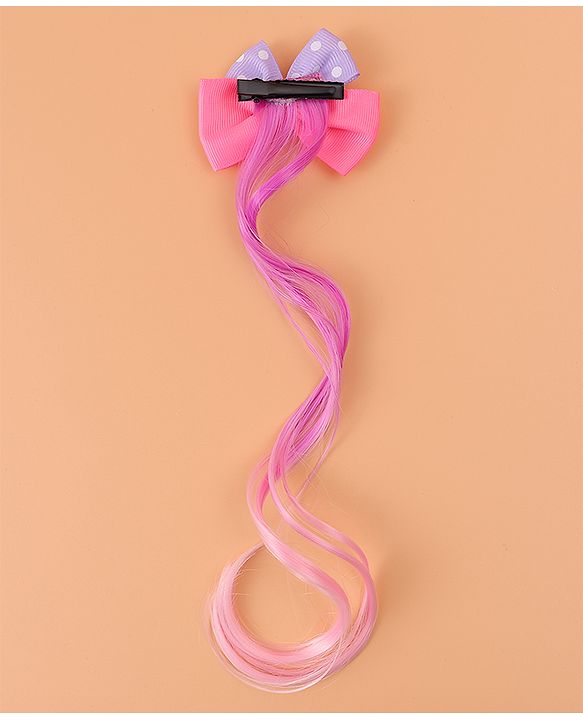 Babyhug Bow & Unicorn Applique Clip Hair Extensions -  Fushia