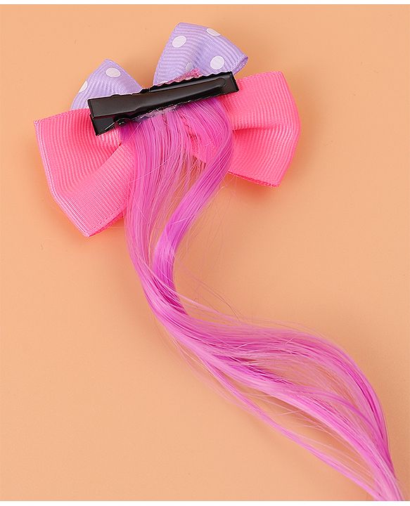 Babyhug Bow & Unicorn Applique Clip Hair Extensions -  Fushia