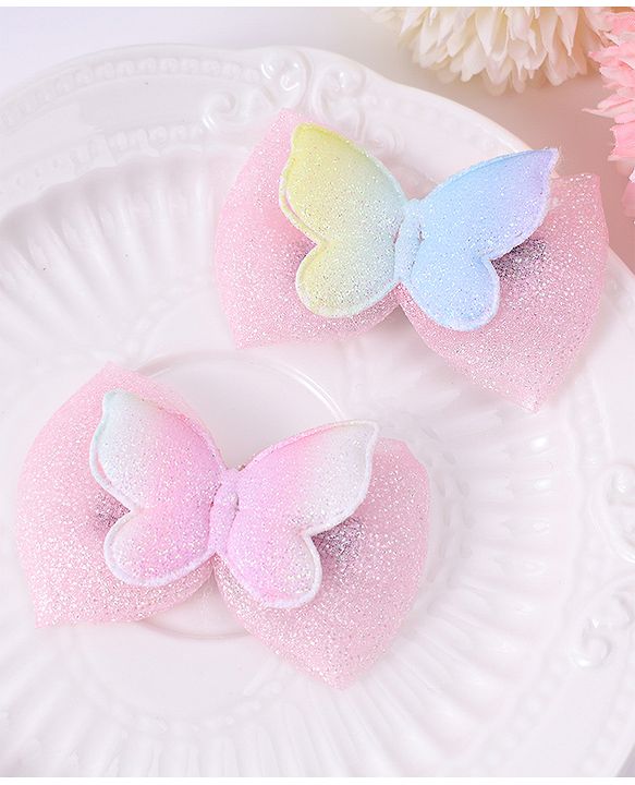 Babyhug Bow & Butterfly Hair Clips - Light Pink