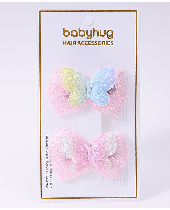 Babyhug Bow & Butterfly Hair Clips - Light Pink