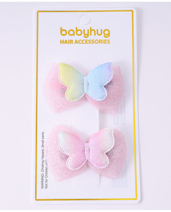 Babyhug Bow & Butterfly Hair Clips - Light Pink