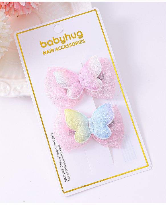 Babyhug Bow & Butterfly Hair Clips - Light Pink