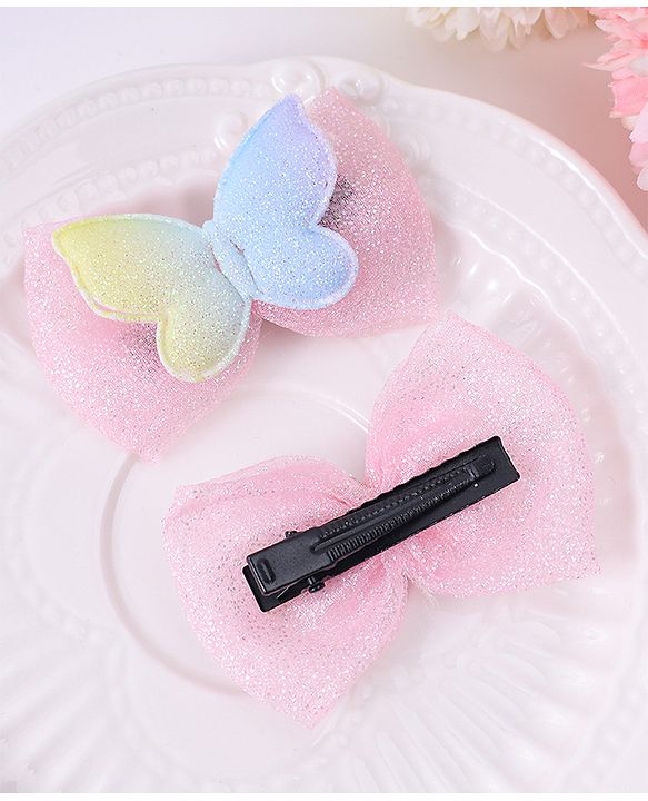 Babyhug Bow & Butterfly Hair Clips - Light Pink