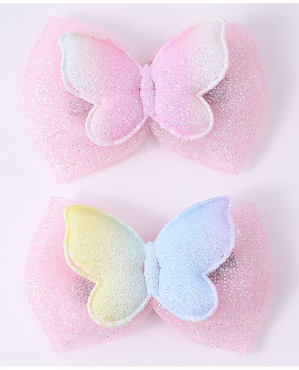 Babyhug Bow & Butterfly Hair Clips - Light Pink