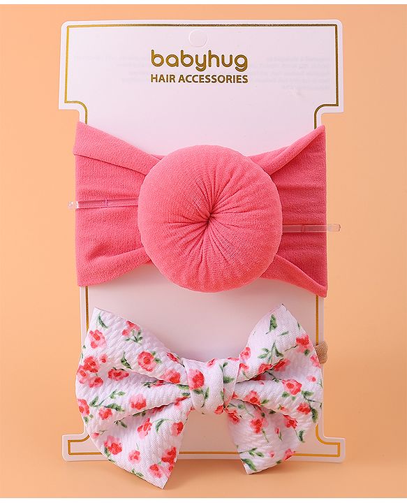 Babyhug Headband & Rubberband Combo Set of 2 - Dark Pink