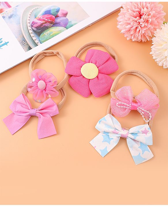Babyhug Flower and Bow Motifs Headbands Set of 5 - Dark Pink