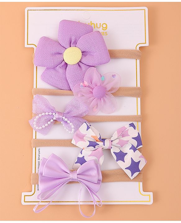 Babyhug Flower and Bow Motifs Headbands Set of 5 - Purple