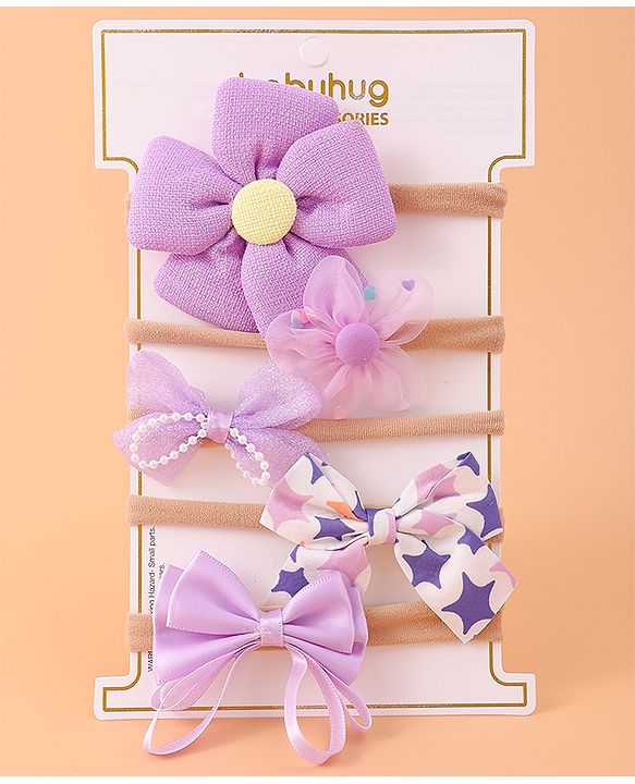 Babyhug Flower and Bow Motifs Headbands Set of 5 - Purple