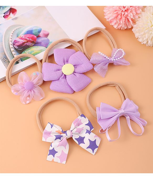 Babyhug Flower and Bow Motifs Headbands Set of 5 - Purple