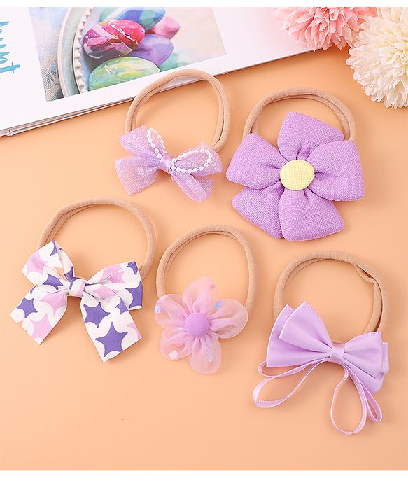 Babyhug Flower and Bow Motifs Headbands Set of 5 - Purple