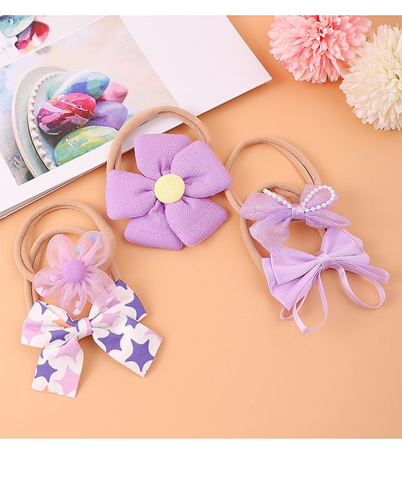 Babyhug Flower and Bow Motifs Headbands Set of 5 - Purple