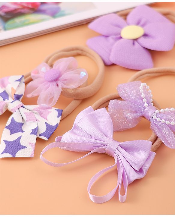 Babyhug Flower and Bow Motifs Headbands Set of 5 - Purple