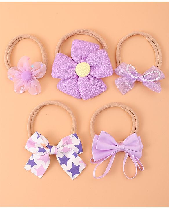 Babyhug Flower and Bow Motifs Headbands Set of 5 - Purple