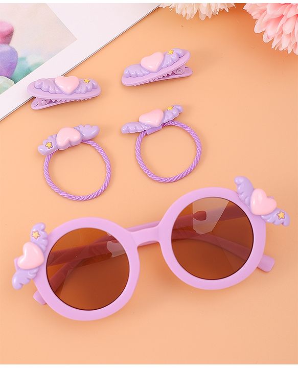 Babyhug Heart Motif Hair Accessories Combo Sets - Purple