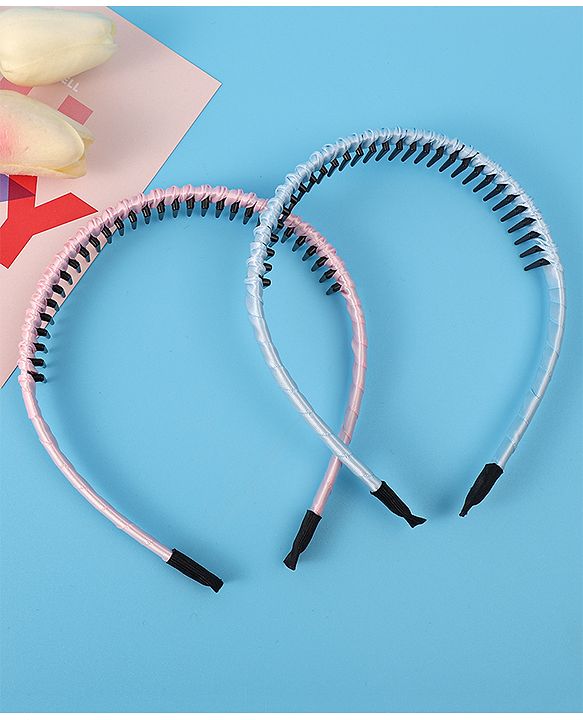 Pine Kids Set of Solid Satin Hair Bands Pack of 2 - Blue & Pink