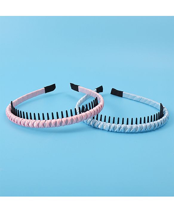 Pine Kids Set of Solid Satin Hair Bands Pack of 2 - Blue & Pink