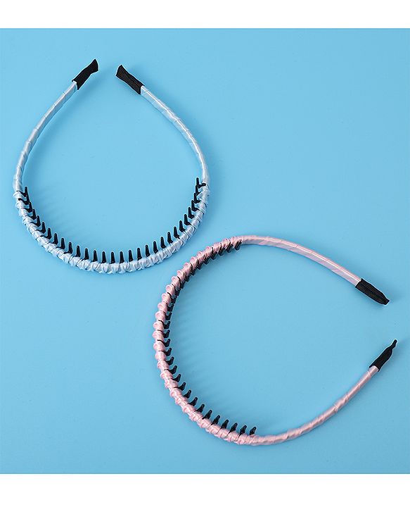 Pine Kids Set of Solid Satin Hair Bands Pack of 2 - Blue & Pink