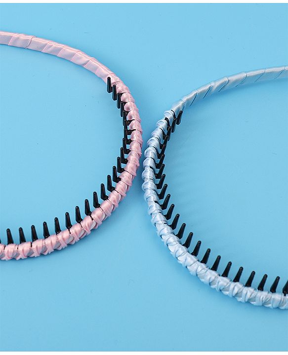 Pine Kids Set of Solid Satin Hair Bands Pack of 2 - Blue & Pink