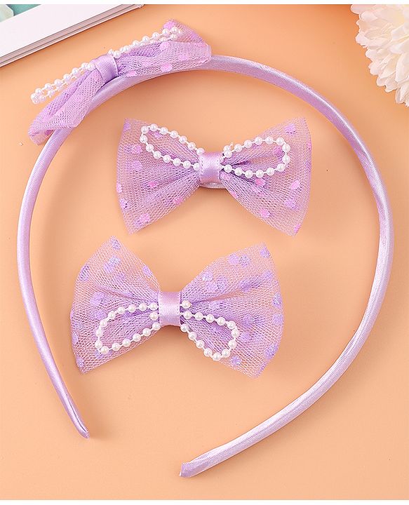 Babyhug Bow Hair Band & Clip Accessories Combo Sets of 3 - Purple