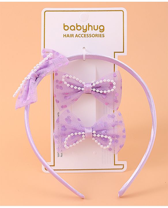 Babyhug Bow Hair Band & Clip Accessories Combo Sets of 3 - Purple