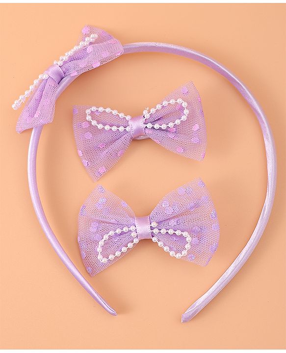 Babyhug Bow Hair Band & Clip Accessories Combo Sets of 3 - Purple