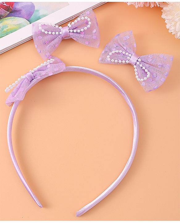 Babyhug Bow Hair Band & Clip Accessories Combo Sets of 3 - Purple