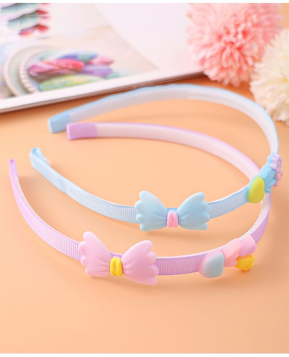 Babyhug Bow & Heart Charm Hair Bands Set of 2 - Blue & Purple