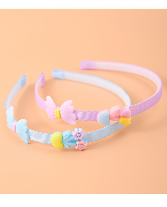 Babyhug Bow & Heart Charm Hair Bands Set of 2 - Blue & Purple