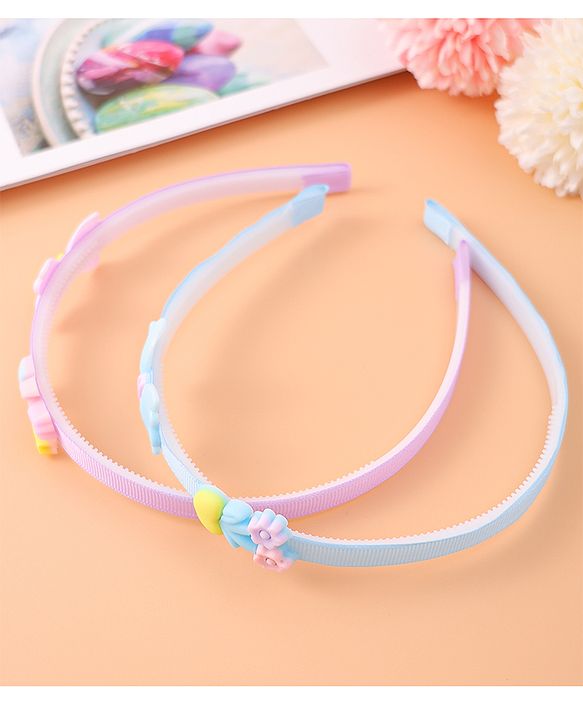 Babyhug Bow & Heart Charm Hair Bands Set of 2 - Blue & Purple