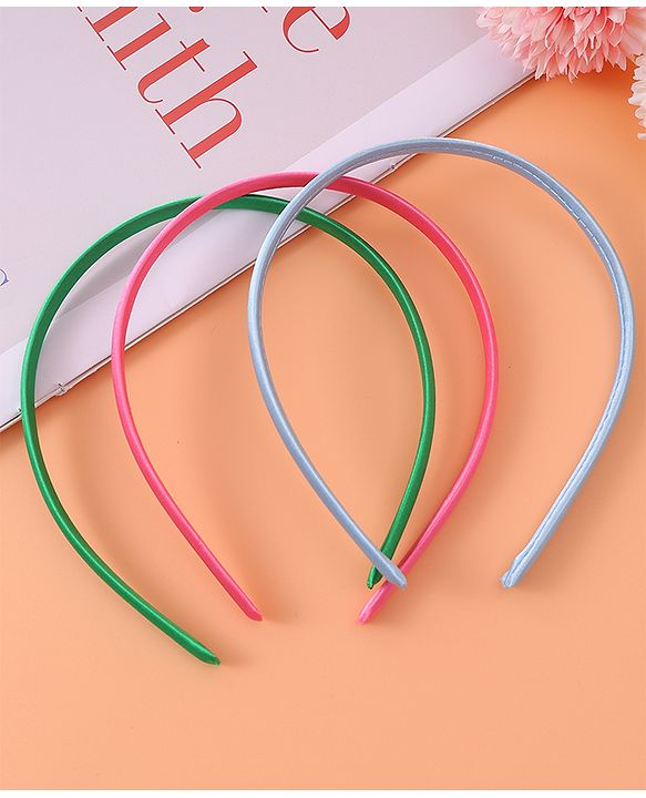 Pine Kids Set of Solid Hair Bands  Pack of 3 - Pink Green & Blue