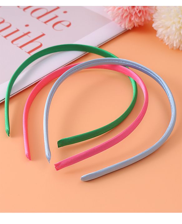 Pine Kids Set of Solid Hair Bands  Pack of 3 - Pink Green & Blue
