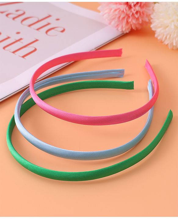 Pine Kids Set of Solid Hair Bands  Pack of 3 - Pink Green & Blue