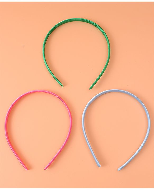 Pine Kids Set of Solid Hair Bands  Pack of 3 - Pink Green & Blue