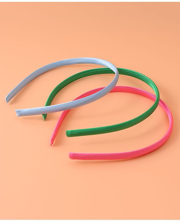 Pine Kids Set of Solid Hair Bands  Pack of 3 - Pink Green & Blue