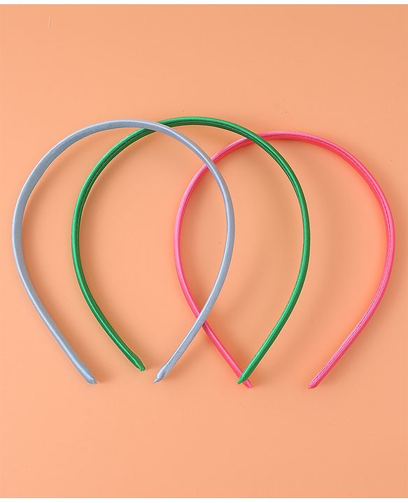 Pine Kids Set of Solid Hair Bands  Pack of 3 - Pink Green & Blue