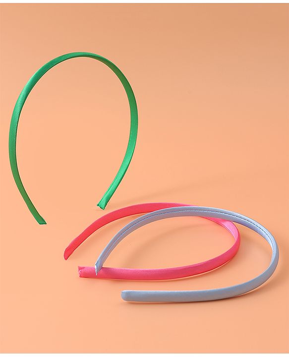 Pine Kids Set of Solid Hair Bands  Pack of 3 - Pink Green & Blue